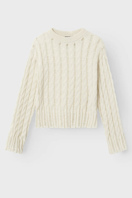 Gilet beige avec col rond de LMTD, avec motif côtelé et élégants détails ajourés.