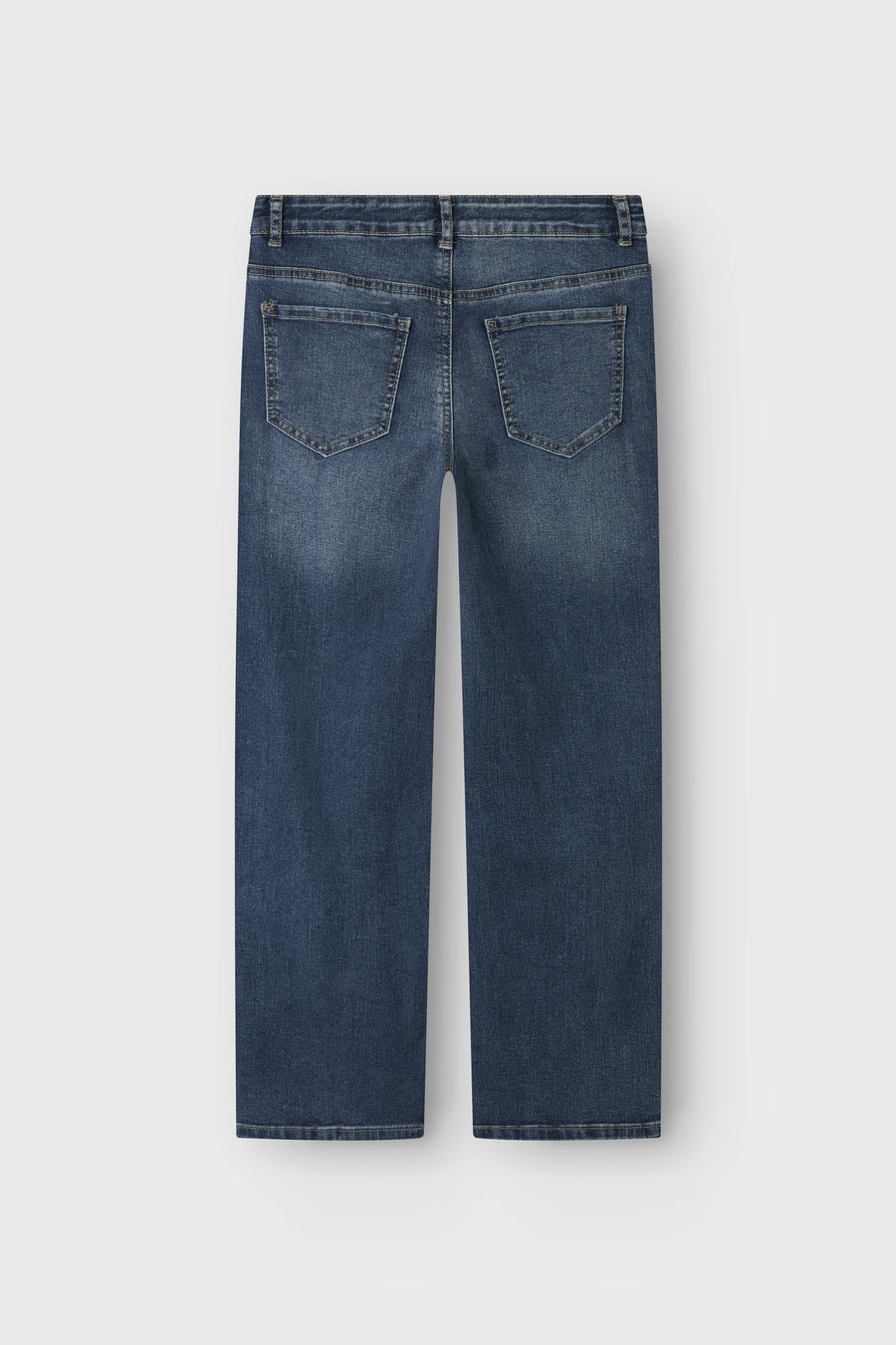 Jean denim bleu marine avec des jambes larges de LMTD, vu de l'arrière.