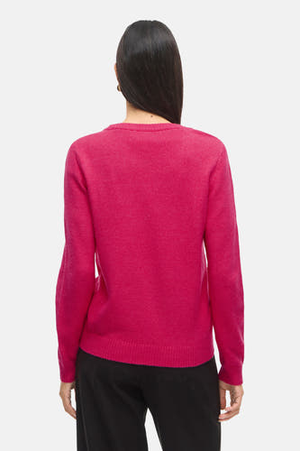 T-shirt rose avec col rond de VILA®, vu par derrière, associé à un pantalon noir.