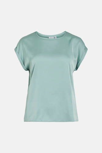 T-shirt bleu de VILA, avec manches courtes retroussées et une texture lisse.