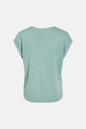 T-shirt bleu de VILA® à manches courtes retroussées, vu de dos.