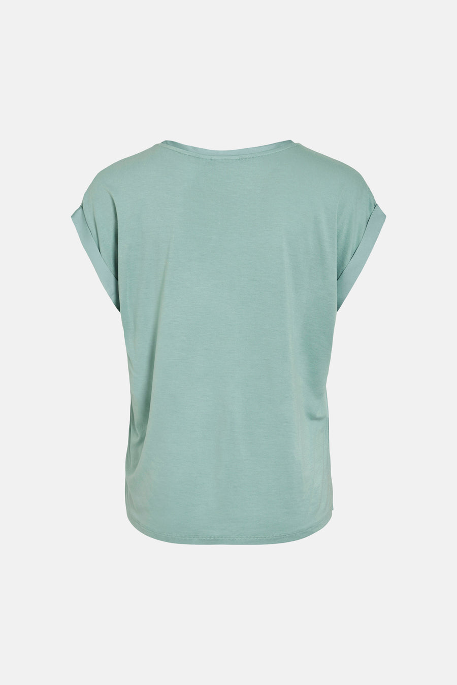 T-shirt bleu de VILA® à manches courtes retroussées, vu de dos.