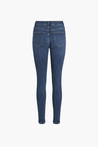 Jean skinny bleu moyen de VILA, vu de derrière, avec des poches discrètes et une couleur unie.