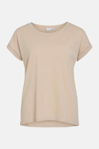 T-shirt beige à manches courtes de VILA, avec des manches retroussées et un col rond.