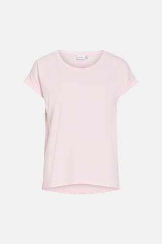 T-shirt à manches courtes rose de VILA, avec manches retroussées et col rond.