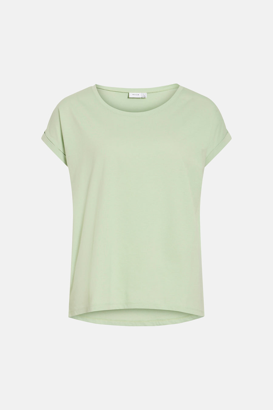 T-shirt vert à manches courtes de VILA, avec manches retroussées et col rond.