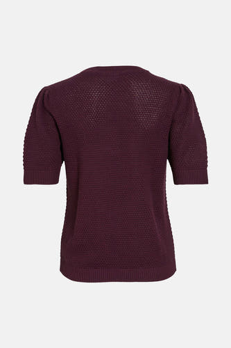 Sweat-shirt marron de VILA®, avec des manches courtes et une texture tricotée ouverte, vue arrière.