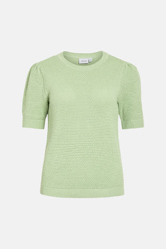 Pull vert de VILA, à manches courtes et avec un motif de tricot fin.