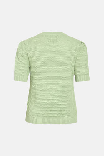 Pull vert pour femme de VILA®, à manches courtes et avec un motif en maille fine.
