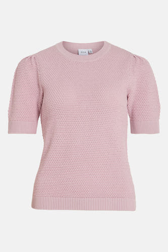 T-shirt rose de VILA avec des manches courtes et une texture finement tricotée.