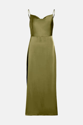 Robe sans manches verte de VILA®, avec des bretelles spaghetti et une texture lisse, soyeuse.