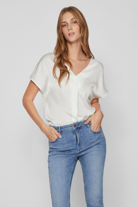 VIELLETTE V-NECK S/S SATIN TOP - NOOS