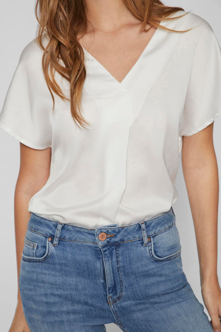 VIELLETTE V-NECK S/S SATIN TOP - NOOS