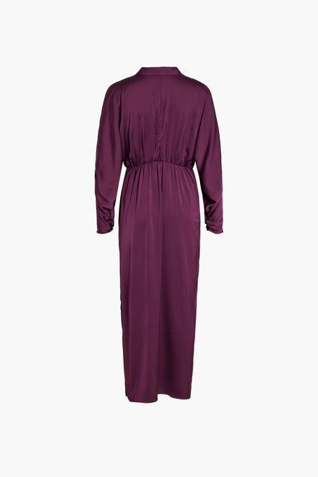 Robe à manches longues violette de VILA®, dos avec taille élastique et volants aux extrémités des manches