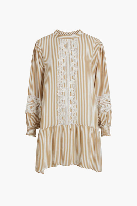 VIGARA HIGH NECK L/S LACE SHORT DRESS
