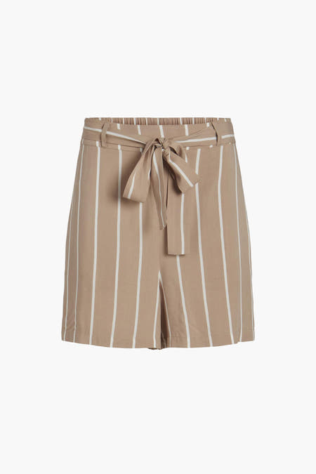 Short brune de VILA® avec des rayures verticales et une ceinture élastique.