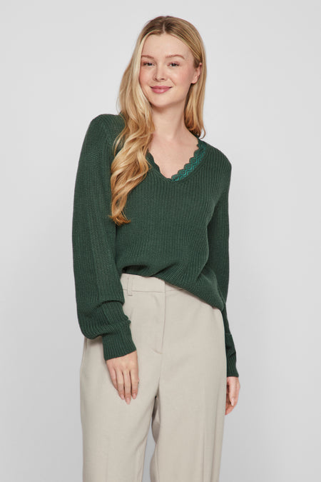 VILOU REV V-NECK L/S LACE KNIT TOP -NOOS