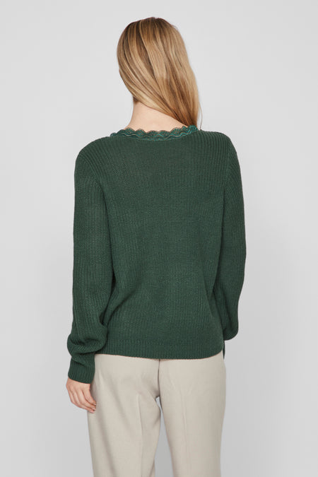 VILOU REV V-NECK L/S LACE KNIT TOP -NOOS