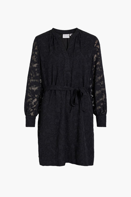 Tunique noire à manches longues de VILA®, avec des manches transparentes et une ceinture à la taille.