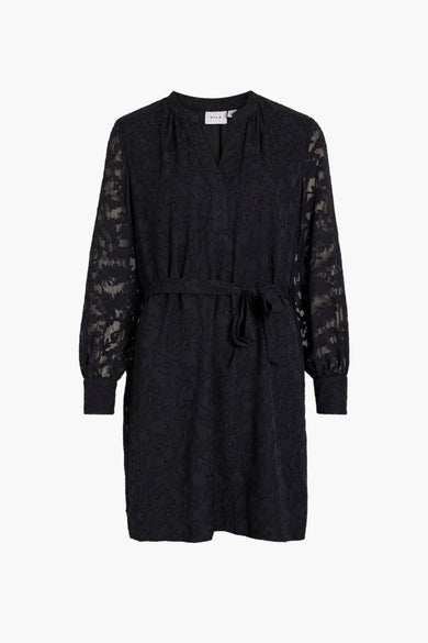 Tunique noire à manches longues de VILA®, avec des manches transparentes et une ceinture à la taille.