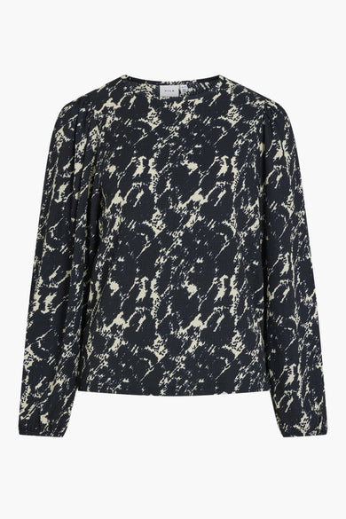 Blouse bleue à manches longues de VILA®, avec un motif abstrait marbré.