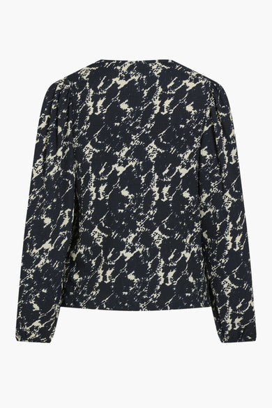 Blauwe blouse met lange mouwen van VILA®, met een abstract, gemarmerd patroon.