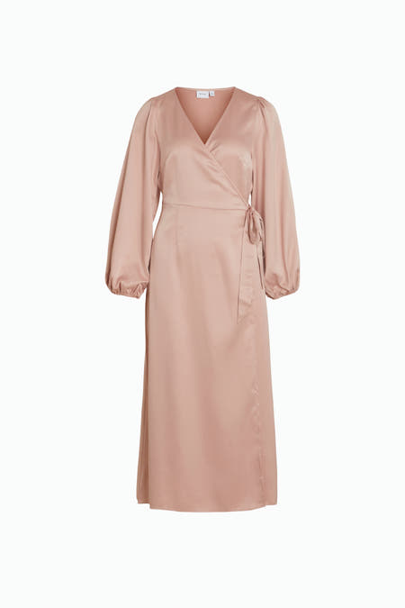 Robe rose à longues manches de VILA®, unie et avec une ceinture à la taille, dos.