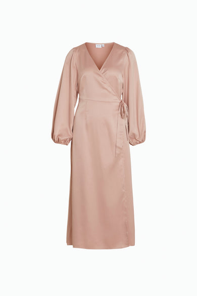 Robe rose à longues manches de VILA®, unie et avec une ceinture à la taille, dos.