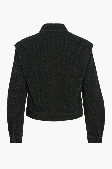 Jean manteau noir de VILA®, avec des manches longues et un col classique, en une version courte à l'arrière.