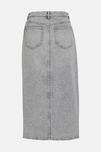 Jupe 3/4 grise de VILA, avec poches arrière et une couture verticale au dos.