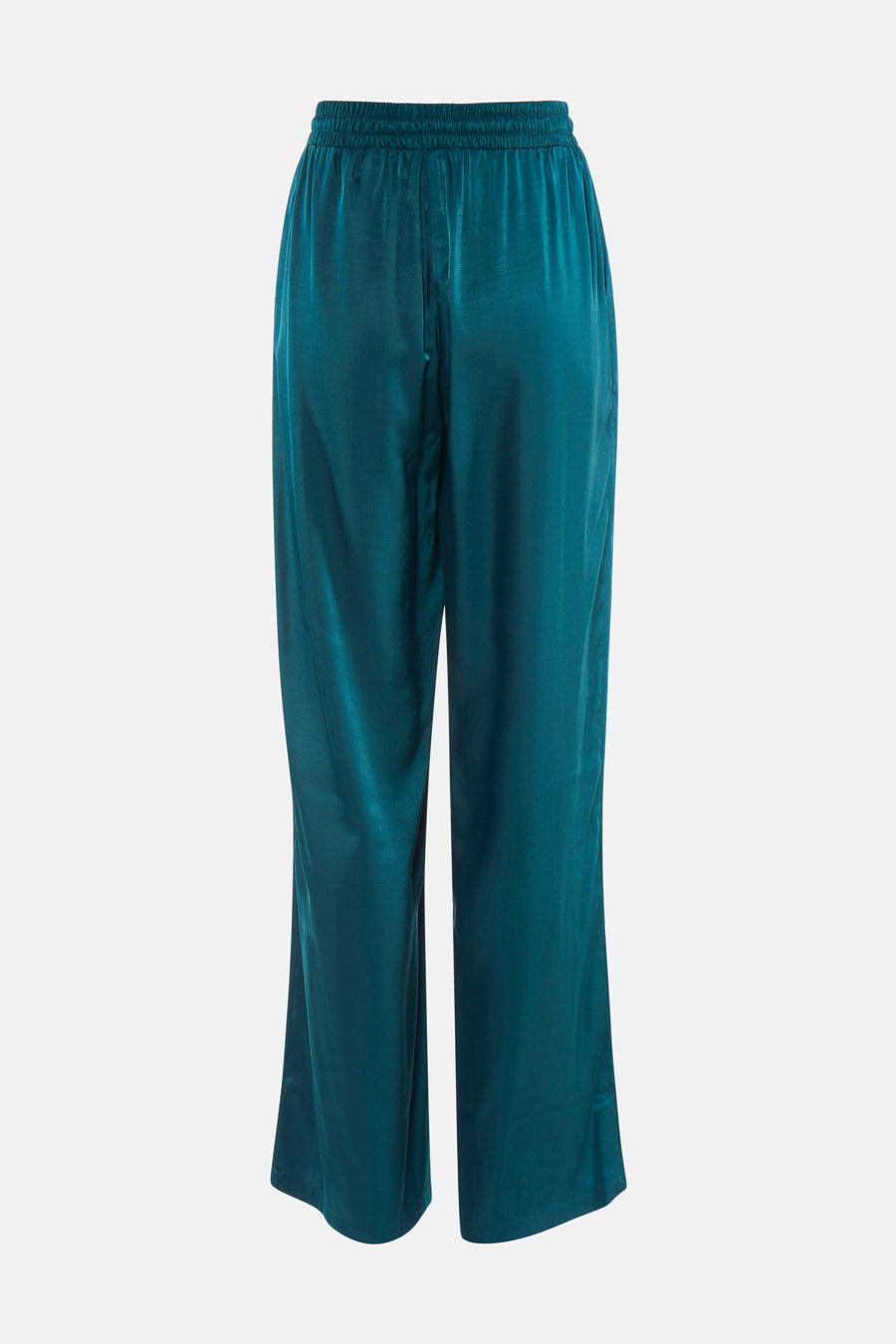 Pantalon satiné vert foncé de VILA® avec taille élastique et jambes larges, dos.