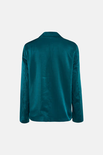 Blazer vert de VILA, confectionné en tissu brillant, montré de dos.