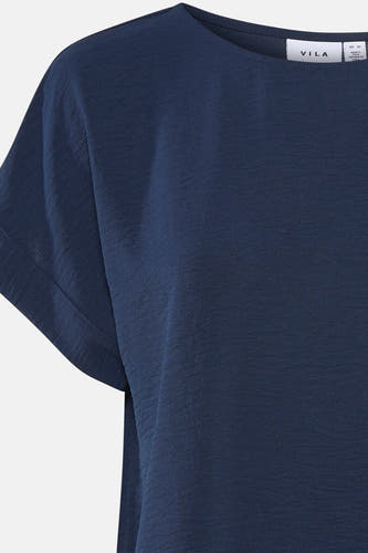 T-shirt bleu marine à manches courtes, col rond et texture subtile de VILA.