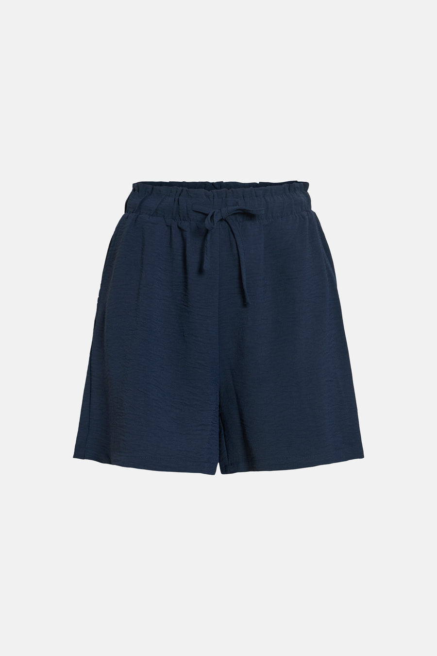 Short bleu marine de VILA® avec taille paperbag élastique et cordon de serrage, en tissu texturé.