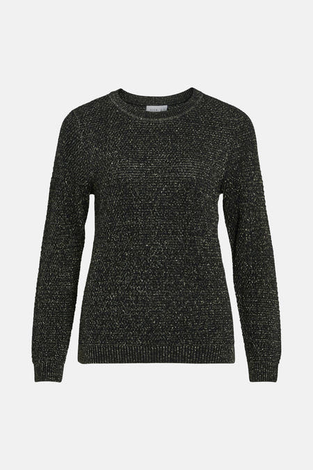 Gilet noir avec col rond de VILA®, avec paillettes et une fine structure en bretelles.