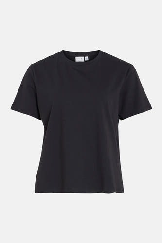 T-shirt noir à manches courtes de VILA, tissu uni et col rond.