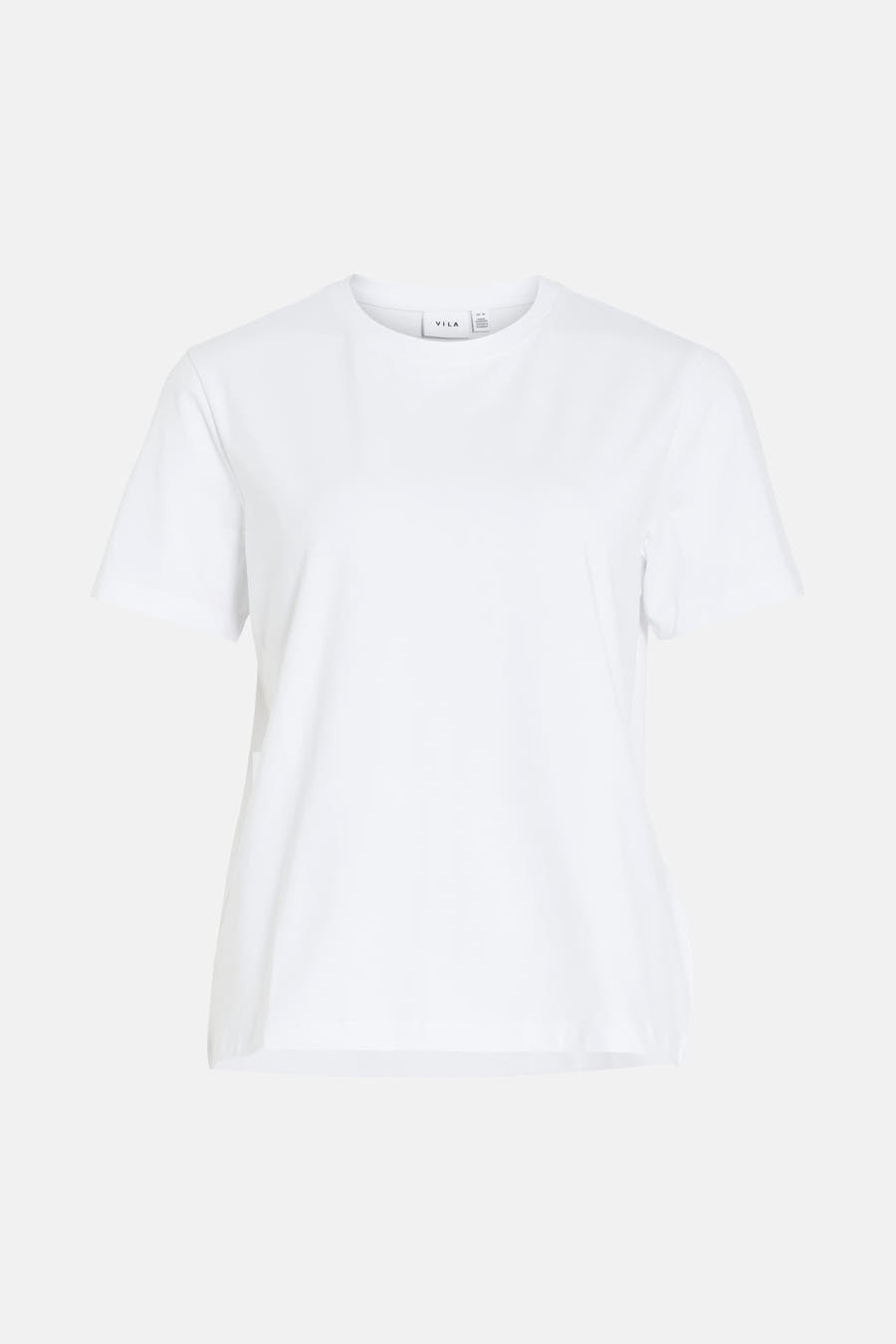 T-shirt blanc à manches courtes de VILA, tissu lisse avec un col rond.