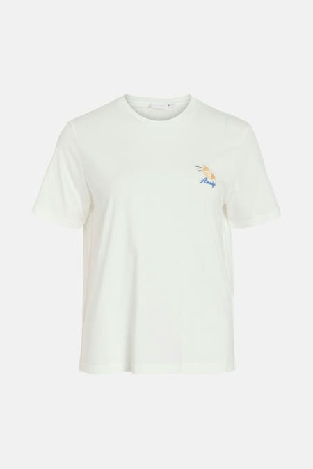 T-shirt blanc à manches courtes de VILA®, couleur unie et col rond, vue arrière.