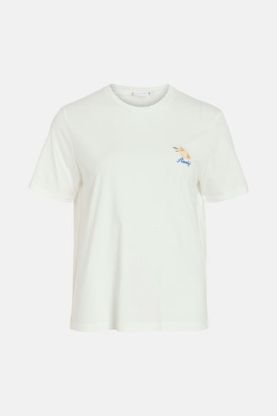 T-shirt blanc à manches courtes de VILA®, couleur unie et col rond, vue arrière.