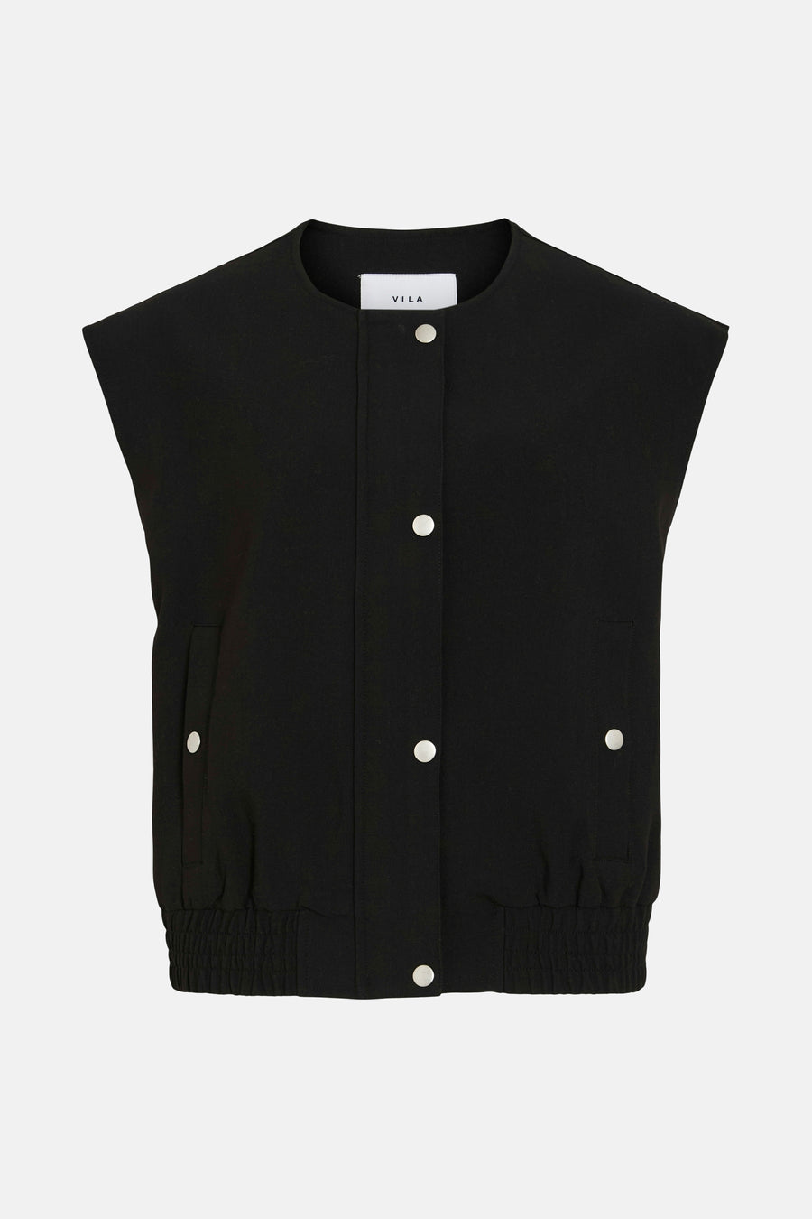Veste noire de VILA, à manches courtes et avec un élastique en bas.