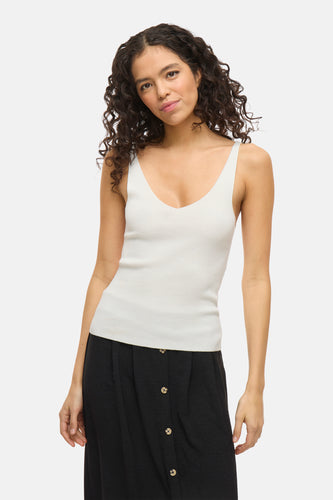 VIWENNIE V-NECK RIB KNIT S/L TOP - NOOS