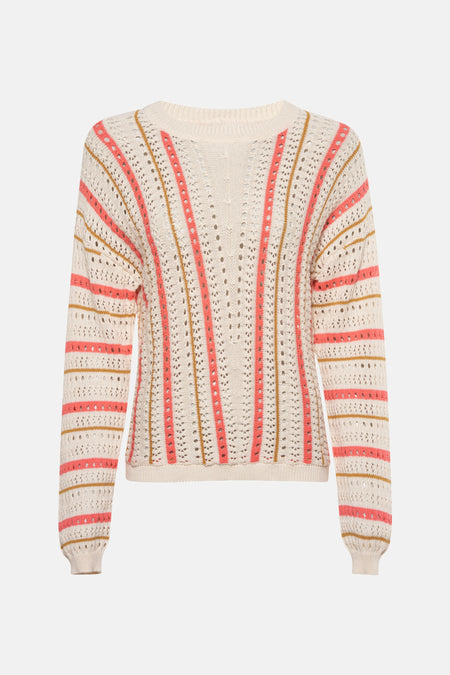 VIMARIAN O-NECK L/S STRIPE KNIT TOP/R