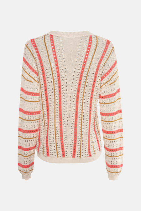 VIMARIAN O-NECK L/S STRIPE KNIT TOP/R