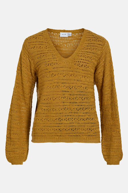 VIPOCA V-NECK L/S STRUCTURE KNIT TOP