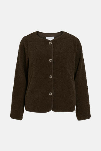 Manteau court brun de VILA avec fermeture à boutons et texture douce en teddy.