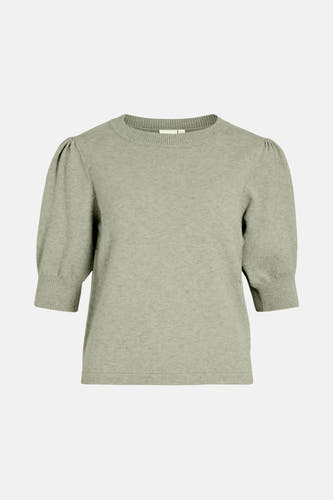 T-shirt vert deilacol col rond VILA, avec manches courtes et bordures côtelées.