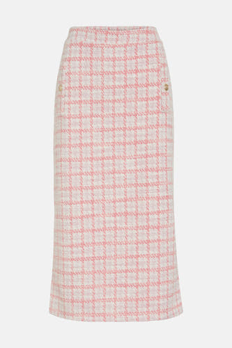 Robe rose de VILA avec un motif à carreaux et des boutons décoratifs dorés.