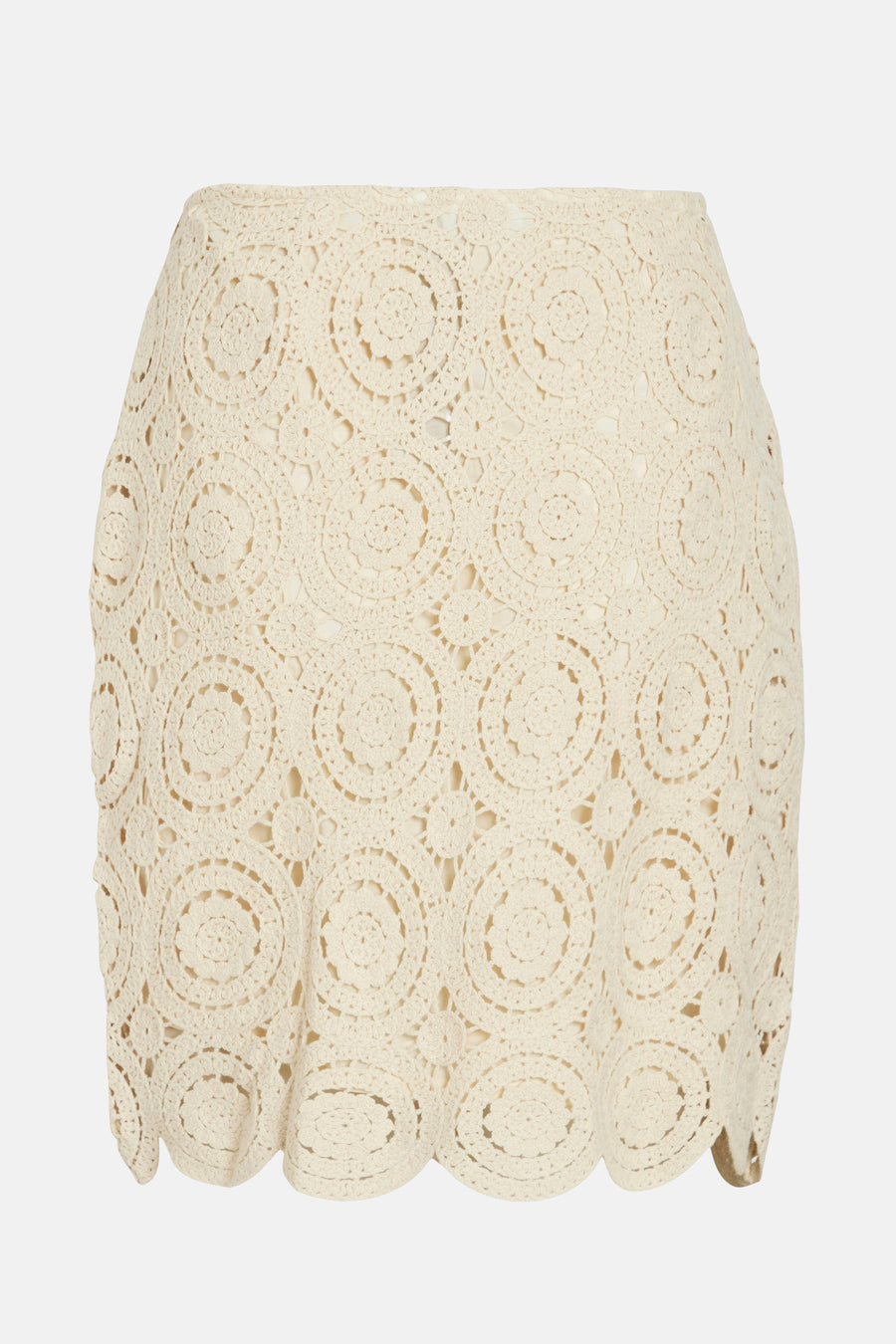 Crèmekleurige gehaakte rok.