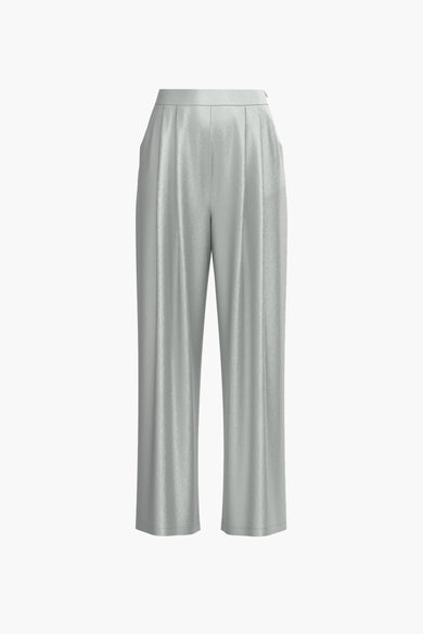 Pantalon d'argent de VILA, avec plis à l'avant et larges jambes.