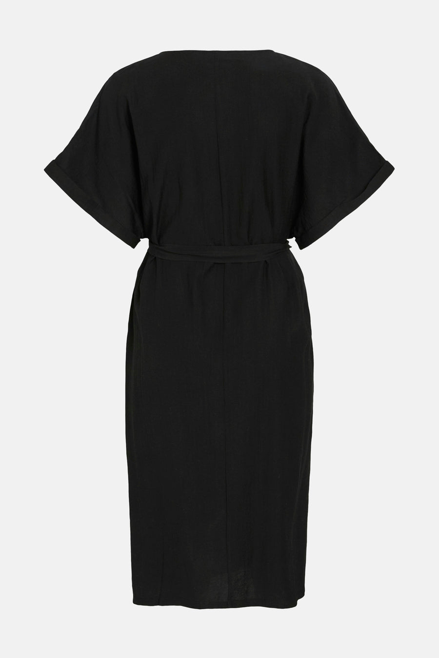Robe noire à manches courtes de VILA®, avec une ceinture à la taille et d'une couleur unie.